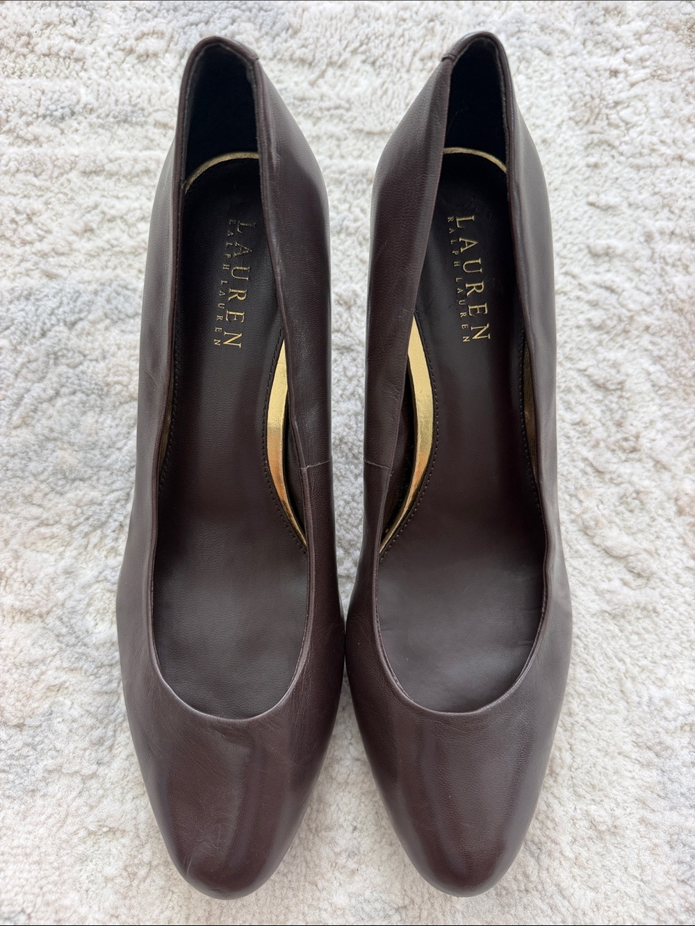 LAUREN Ralph Lauren Dark Brown Leather Rounded-Toe Pumps